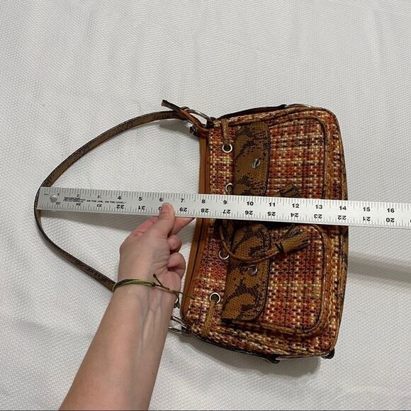 Y2K Brown & Orange Tweed Snakeskin Print Too Handle Handbag - Picture 5 of 9